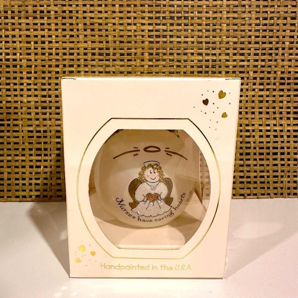 New Vintage Christmas Ornament Nurse Heart Gift Hand-painted by Teresa Thibault